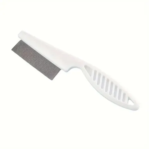 Pet Flea Comb For Dogs Cats Fine Tooth Stainless Steel Grooming Tool For Hair Removal Parasite Cleaning White Handle Pet Supplies