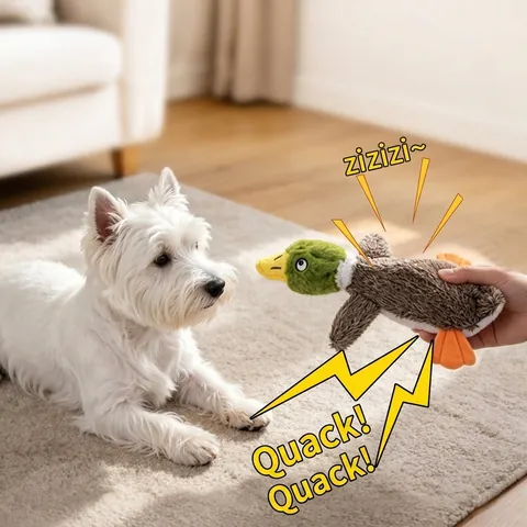 Realistic Mallard Duck Squeaky Plush Dog Toy Soft Interactive Pet Chew Toy With Crinkle Paper BB Squeaker For Boredom Relief