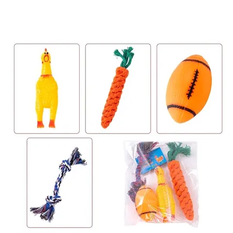 Pet Squeaky Molar Toy Variety Pack For Dogs Cotton Rope Rubber Ball Screaming Chicken Dog Chew Toy Assortment