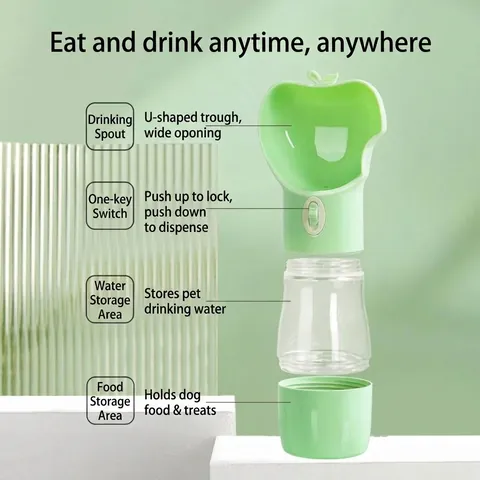 Portable ABS PC Pet Water Bottle Leak Proof Outdoor Travel Drinking Cup With Food Storage Apple Shape Dispenser Accessory