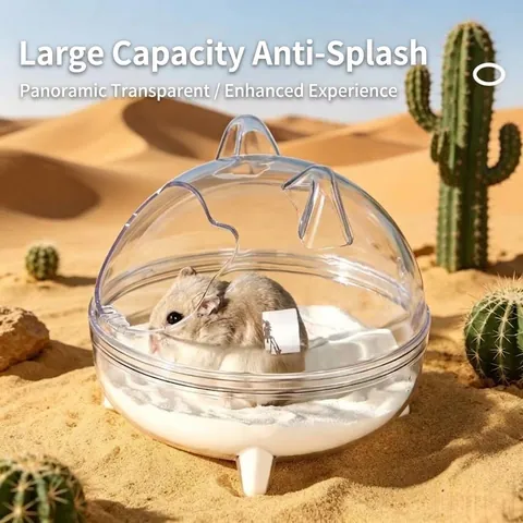 Transparent Hamster Bathroom Sand Bath Box Cute Cat Ear Design Splash-proof Small Pet Toilet For Dwarf Hamsters Golden Bear