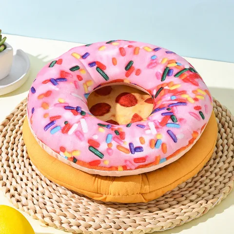 Squeaky Plush Dog Toy Realistic Pizza Donut Shrimp Shape Soft Polyester Pet Molar Teeth Cleaning Interactive Puppy Toy