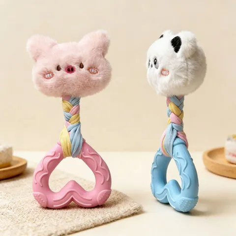 Plush Dog Squeaky Toy With Cotton Rope And TPR Heart Teether For Pet Dental Care Molar Interaction Training Animal Chew Toy
