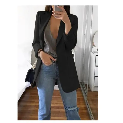 Women's Slim Fit Notched Lapel Blazer Solid Color Open Front Cardigan Professional Office Lady Long Sleeve Suit Jacket Top