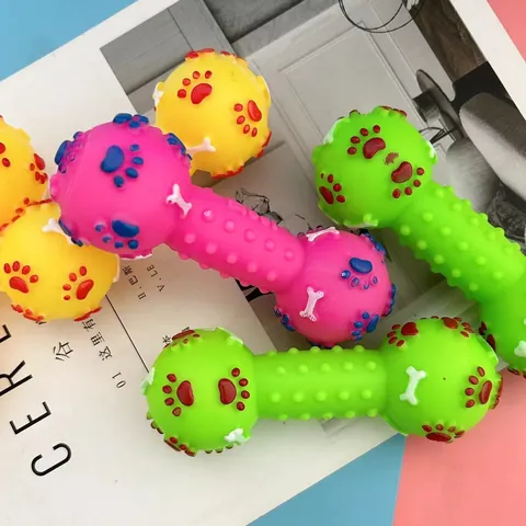 Pet Squeaky Toy Vinyl Dumbbell Molar Toy Bite Resistant Teeth Cleaning Interactive Toy For Dogs Puppy Training Squeaker Inside