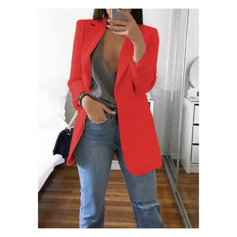 Women's Slim Fit Notched Lapel Blazer Solid Color Open Front Cardigan Professional Office Lady Long Sleeve Suit Jacket Top