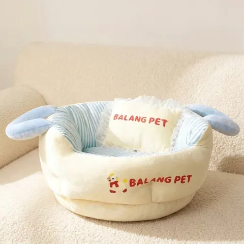Portable Round Deep Sleep Pet Bed For Cats And Small Dogs Thick Warm PP Cotton Striped Plush Cat Nest Dog House With Pillow