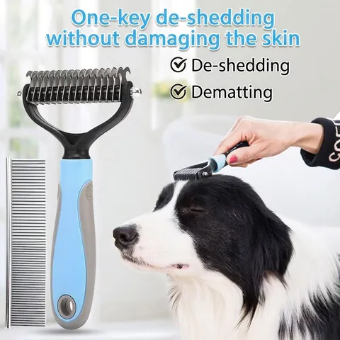 Professional Pet Dematting Comb For Dogs Cats Stainless Steel Double Sided Deshedding Tool For Undercoat Removal Grooming Brush