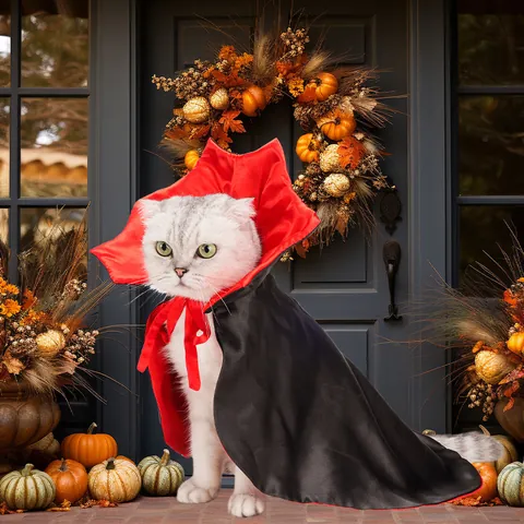 Pet Halloween Cloak Vampire Cape Costume For Cats Small Dogs Red Black Purple Satin Wizard Robe Holiday Party Outfit Dress Up