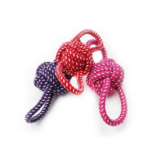 Durable Cotton Rope Dog Toy Hand Woven Double Handle Ball For Pet Dental Cleaning Teething Training Chew Toy For Dogs