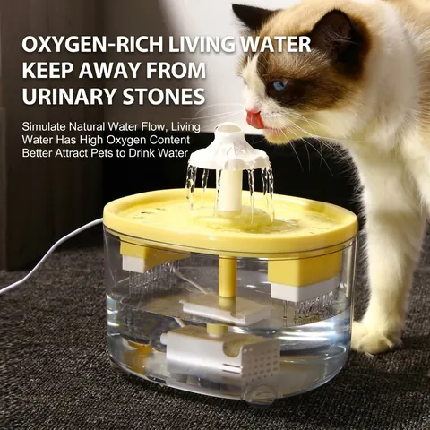 Fontana Automatica per Gatti 2L Distributore di Acqua per Animali Silenzioso Ciotola Circolante con Tripla Filtrazione per Cani