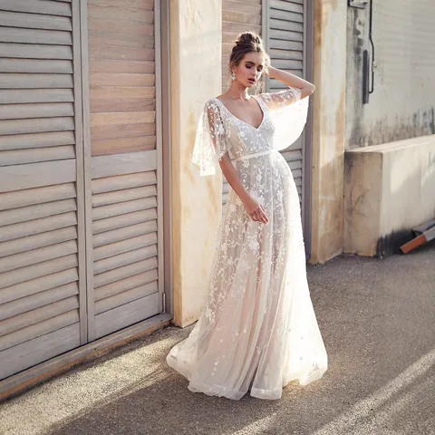 Elegant Women White Lace V-Neck Backless Dress Floral Embroidered Mesh High Waist A-Line Maxi Dress For Wedding Party