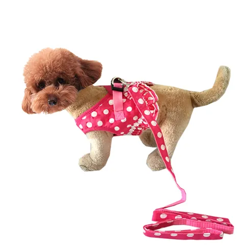 Polka Dot Pet Dog Harness Leash Set Soft Mesh Vest Small Dog Puppy Harness For Walking Outdoor Cute Lace Trim Harness Rose Red Black