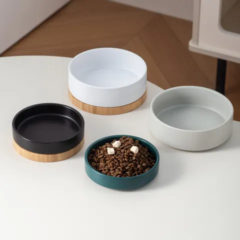 Ciotola Per Animali In Ceramica Opaca In Stile Nordico Per Gatti E Cani Antiribaltamento Ciotola Per Cibo E Acqua Con Vassoio In Legno Di Bambù Opzionale