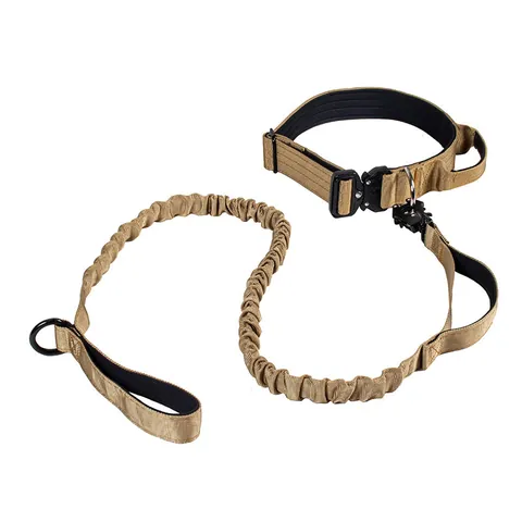 Tactical Dog Collar and Elastic Bungee Dog Leash Set Heavy Duty Nylon Adjustable Pet Training Leash with Control Handle