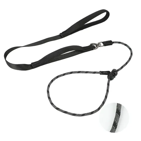Integrated Slip Lead Dog Leash Reflective Polyester Training Leash Double Handle Anti Pull Pet Leash For Medium Large Dogs