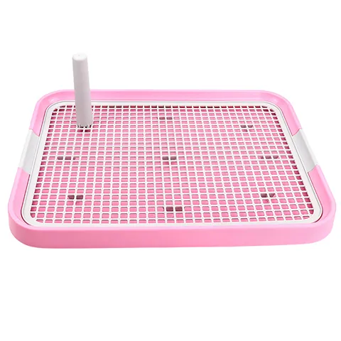 Large Pet Dog Potty Tray With Removable Pillar Non-Slip Mesh Grate Indoor Puppy Toilet Training Easy To Clean Plastic Poo Pad Holder