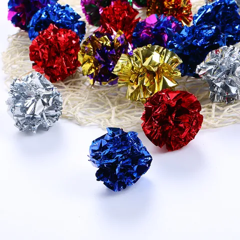Pelotas de Papel Arrugado Coloridas para Gatos Juguetes de Anillo de Mylar para Gatitos Juego de Sonido Interactivo Pelota Sonajero Plástico Metálico Juguete Arrugado Accesorios para Mascotas Pequeñas