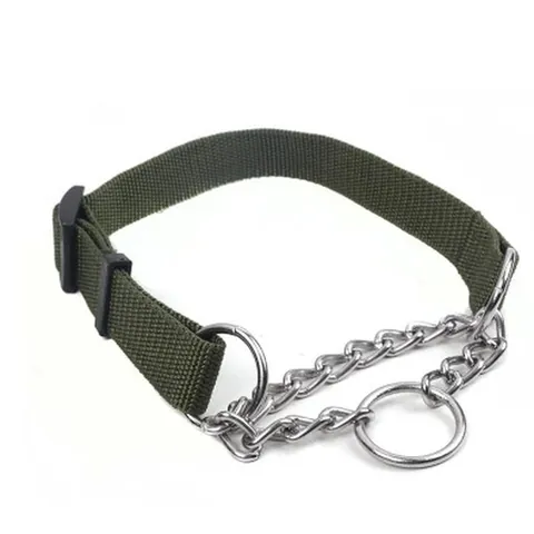 Heavy Duty Nylon Dog Leash and Collar Set for Large Dogs With Martingale Metal Chain Military Green Pet Training Lead