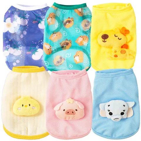 Chaleco Lindo para Mascotas de Dibujos Animados Malla Suave Transpirable Ropa para Cachorros Gatitos Perros Pequeños Gatos Cerdo Rosa Elefante Azul Jirafa Amarilla