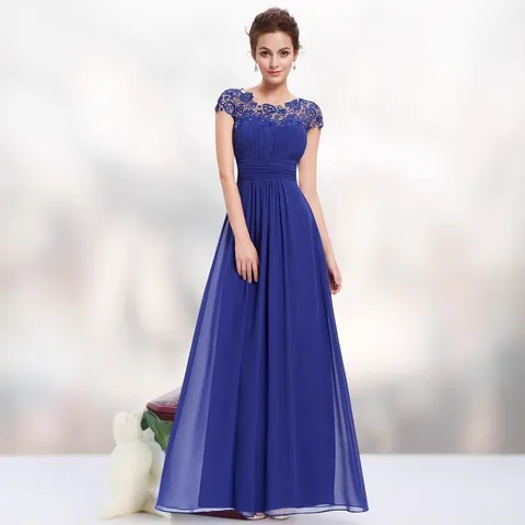 Women Elegant Lace Chiffon Maxi Dress Evening Gown Bridesmaid Party Dress High Waist Pleated Dress