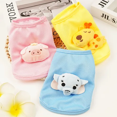 Chaleco Lindo para Mascotas de Dibujos Animados Malla Suave Transpirable Ropa para Cachorros Gatitos Perros Pequeños Gatos Cerdo Rosa Elefante Azul Jirafa Amarilla