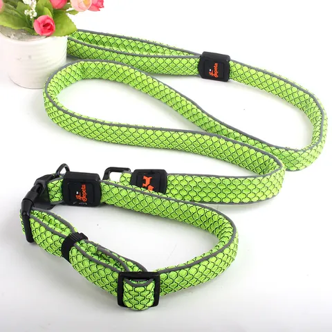 Reflective Dog Leash And Collar Set Durable Nylon Padded Handle Adjustable Night Safety Walking Leash For Dogs Night Visibility Pet Accessories