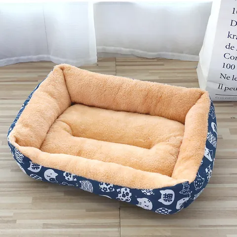 Rectangle Thickened Warm Pet Nest Nordic Linen Wear Resistant Anti Slip Polar Fleece Dog Cat Bed Soft Cushion Home Supplies