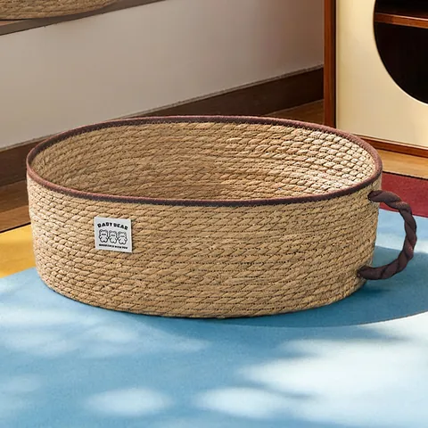 Natural Woven Straw Cat Nest Bed Handwoven Cat Scratcher Bowl For Small Cats Dogs Four Seasons General Durable Pet Sleeping Bed