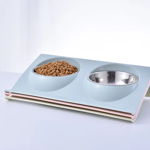 Roestvrijstalen Schuine Dubbele Voerbak Voor Huisdieren Antislip Nekbescherming Water Voeding Geïntegreerd Voor Katten Honden