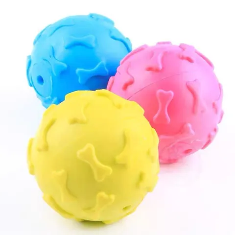 Squeaky Pet Dog Toy Ball TPR Rubber Molar Teeth Cleaning Interactive Chew Toy Ball with Paw Bone Print for Puppy Small Medium Dogs