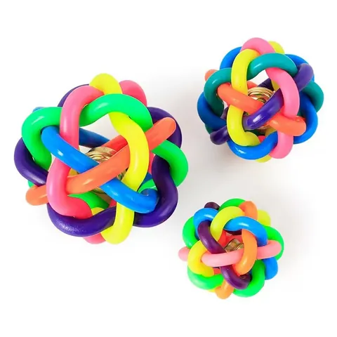 TPR Dog Squeaky Bell Ball Toy Molar Teeth Cleaning Colorful Hollow Woven Interactive Pet Toy Ball For Small Medium Dogs
