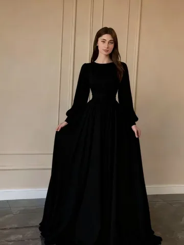 Elegant French Court Style Chiffon Maxi Dress For Women Pleated Lantern Sleeve Formal Evening Gown For Wedding Banquet