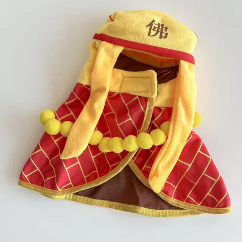 Pet Costume Buddhist Monk Cloak For Cats Small Dogs Kasyaya Cape Hat Red Yellow Polyester Warm Jacket For Puppy Kitten Cosplay