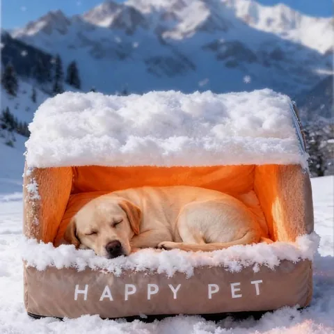 Lit pour Chien Chaud Semi-Fermé Maison d'Hiver pour Grands Chiens Tapis en Peluche Douce Amovible et Lavabile HAPPY PET