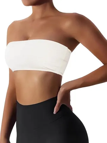Women Strapless Bandeau Tube Top Sexy Solid Color Cropped Sports Vest Summer Rayon Spandex Stretch Seamless Inner Wear