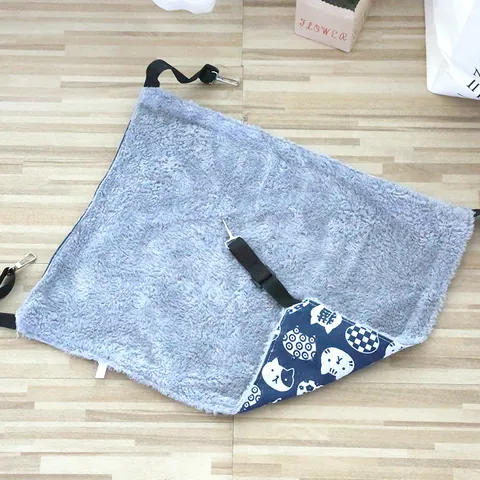 Adjustable Cat Cage Hammock Double Sided Linen Warm Plush Pet Hanging Bed Breathable Soft Swing For Cats Kittens Indoor