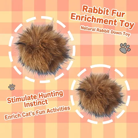 Rabbit Fur Cat Teaser Ball Toy Plush Soft Interactive Furry Ball For Indoor Cats Enrichment Pet Enrichment Chasing Toy