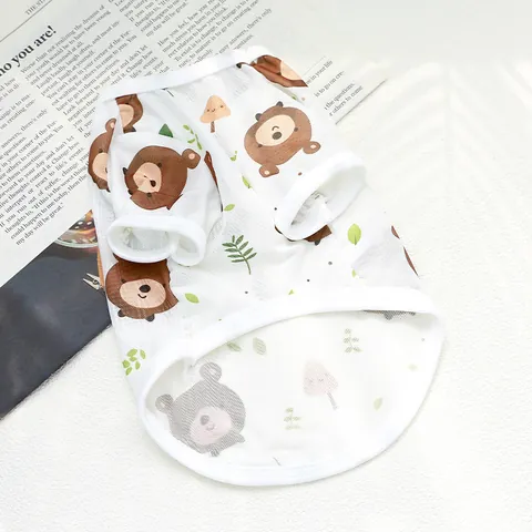 Summer Breathable Mesh Pet Vest For Small Dogs Cats Cartoon Bear Rabbit Printed Cute Puppy Kitten Clothing Top