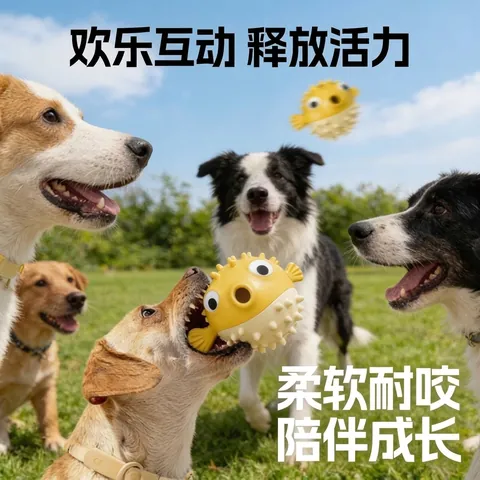 Interactive Pufferfish Shape Dog Treat Dispensing Toy Durable TPR Bite Resistant Puzzle Pet Chew Toy For Teeth Cleaning