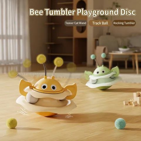 Interactive Bee Tumbler Cat Toy With Track Ball And Swinging Spring Teaser Self-Playing PP Plastic Puzzle Toy For Indoor Kitten