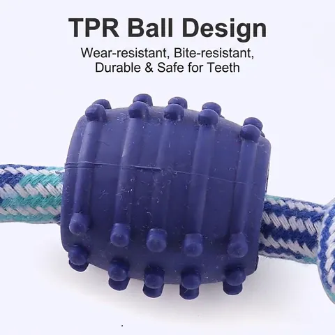 Durable Dog Cotton Rope Chew Toy with TPR Spiky Molar Balls Double Knot Braided Interactive Teething Toy for Small Medium Dogs