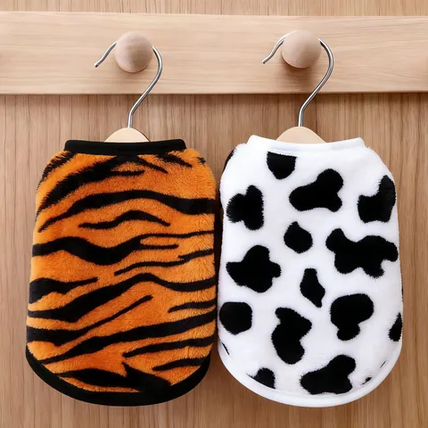 Thickened Warm Pet Vest For Puppies Kittens Small Dogs Cats Autumn Winter Animal Print Tiger Cow Pattern Polyester Plush Vest