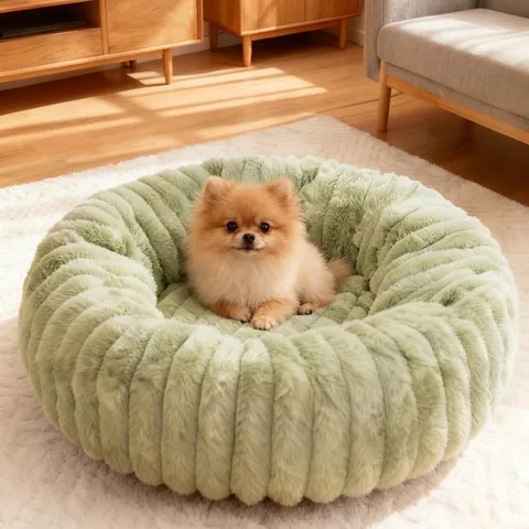 Rond Pluche Huisdierbed Voor Katten En Honden Zacht Kunstbont Fluffy Donut Bed Warm Winter Huisdierkussen Voor Kleine Huisdieren