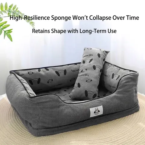 Removable Washable Dog Bed Sofa Four Seasons Universal Corduroy Pet Bed For Small Medium Dogs Cats Cozy Deep Sleep Mattress With Pillow