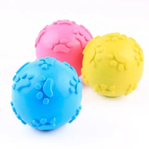 Squeaky Pet Dog Toy Ball TPR Rubber Molar Teeth Cleaning Interactive Chew Toy Ball with Paw Bone Print for Puppy Small Medium Dogs