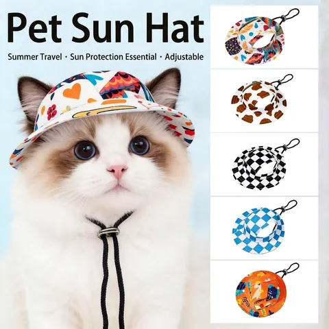 Cappello da Sole Regolabile per Cani Piccoli e Gatti in Poliestere Cappello alla Pescara Estivo con Fori per Orecchie Protezione All'aperto