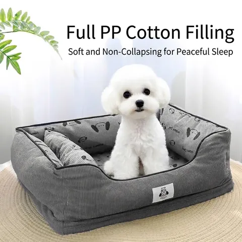 Removable Washable Dog Bed Sofa Four Seasons Universal Corduroy Pet Bed For Small Medium Dogs Cats Cozy Deep Sleep Mattress With Pillow