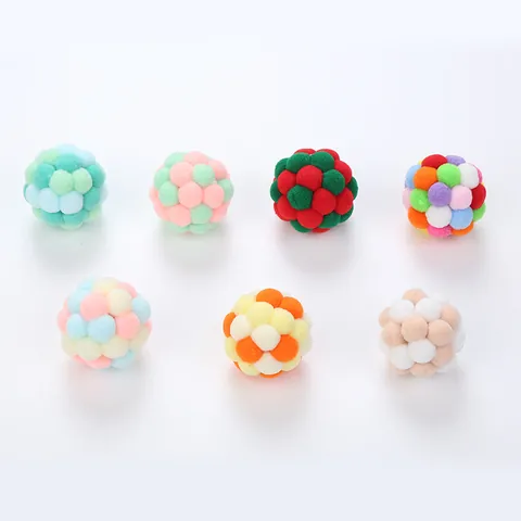 Colorful Handmade Plush Bell Ball Cat Toy Interactive Elastic Pom-pom Ball For Indoor Cats Kittens Bite Resistant Playing Pet Supplies