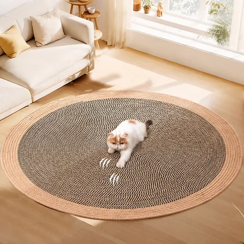 Nido Rascador Redondo para Gatos Cuerda de Cáñamo Tejida Alfombrilla Cama para Mascotas